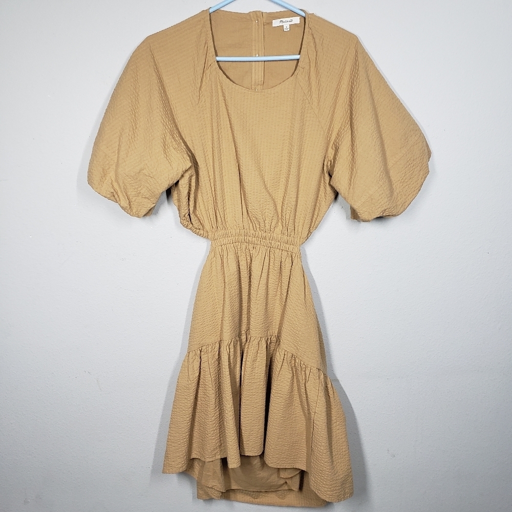 Madewell Seersucker Puff-Sleeve Cutout Mini Dress size Medium